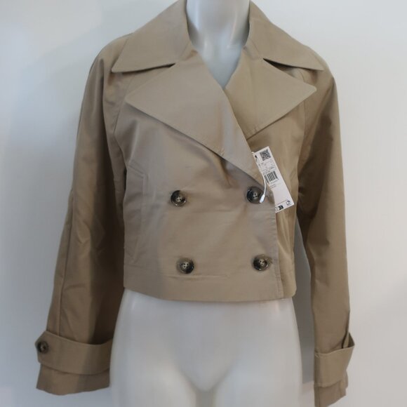NWT Womens MNG Mango Tan Double Breasted Cropped Trench Jacket S - Picture 10 of 13